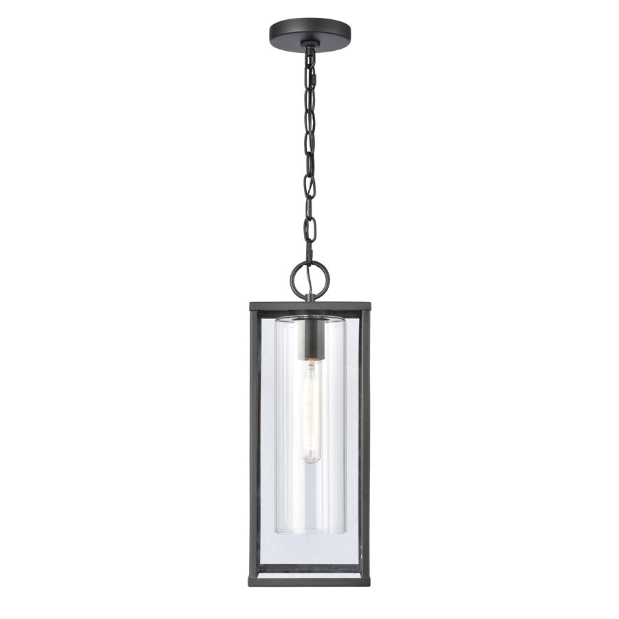 Atlas Lighting Augusta 7'' Wide 1Lt Outdoor Pendant, Black/Clear