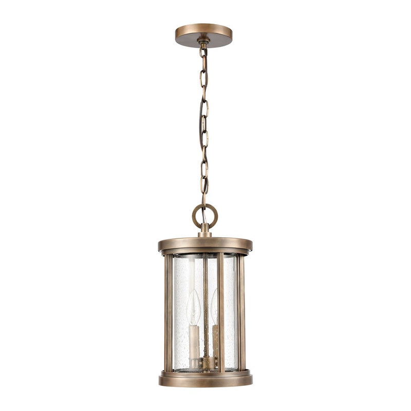 Atlas Lighting Brison 8in 2-Light Outdoor Pendant | Transitional Vintage Brass and Seeded Glass | Covered Patio & Entryway | Model OL11022-BS