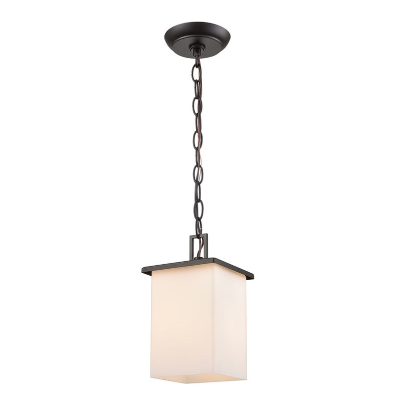 Atlas Lighting Broad Street 5in 1-Light Outdoor Pendant | Modern Oil Rubbed Bronze and White Glass | Covered Porch & Entryway | Model OL11023-BZ