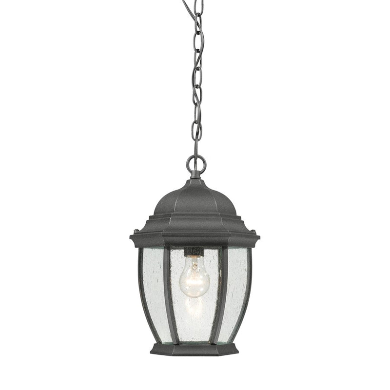 Atlas Lighting Covington 9in 1-Light Outdoor Pendant | Traditional Black and Clear Glass | Covered Porch & Entryway | 9 x 9 x 14 in | Model OL11027-BK
