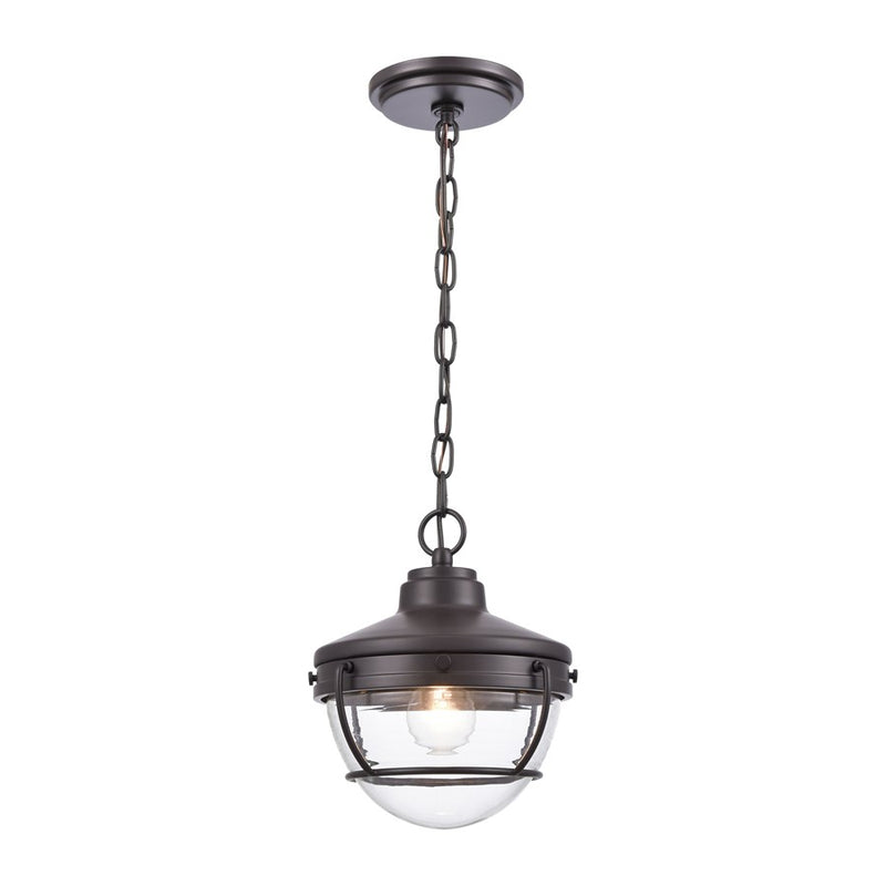 Atlas Lighting Eastport 9in 1-Light Outdoor Pendant | Transitional Oil Rubbed Bronze and Clear Ribbed Glass | Covered Porch | Model OL11029-BZ