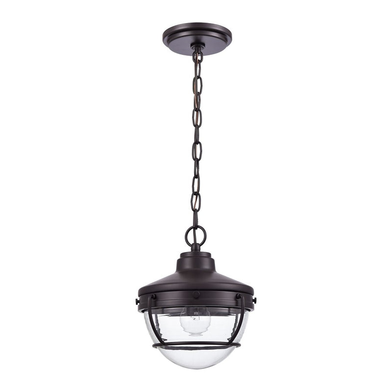 Atlas Lighting Eastport 9in 1-Light Outdoor Pendant | Transitional Oil Rubbed Bronze and Clear Ribbed Glass | Covered Porch | Model OL11029-BZ