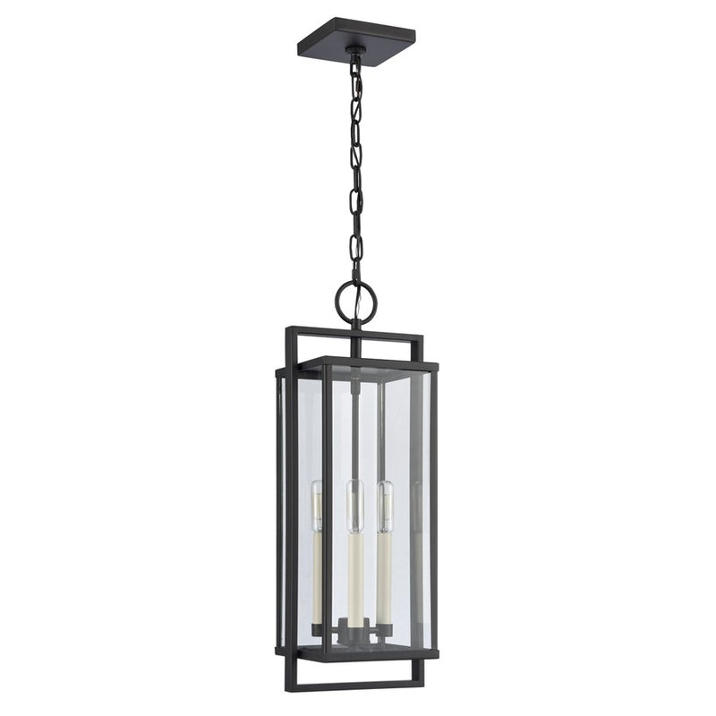 Atlas Lighting Gladwyn 8in 3-Light Outdoor Pendant | Transitional Matte Black and Clear Glass | Covered Porch & Entryway | Model OL11031-BK