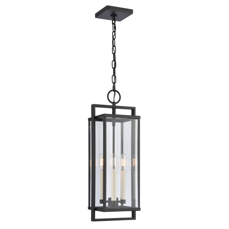 Atlas Lighting Gladwyn 8in 3-Light Outdoor Pendant | Transitional Matte Black and Clear Glass | Covered Porch & Entryway | Model OL11031-BK