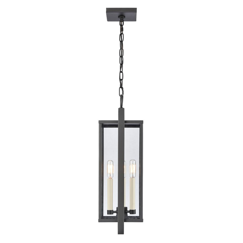 Atlas Lighting Gladwyn 8in 3-Light Outdoor Pendant | Transitional Matte Black and Clear Glass | Covered Porch & Entryway | Model OL11031-BK