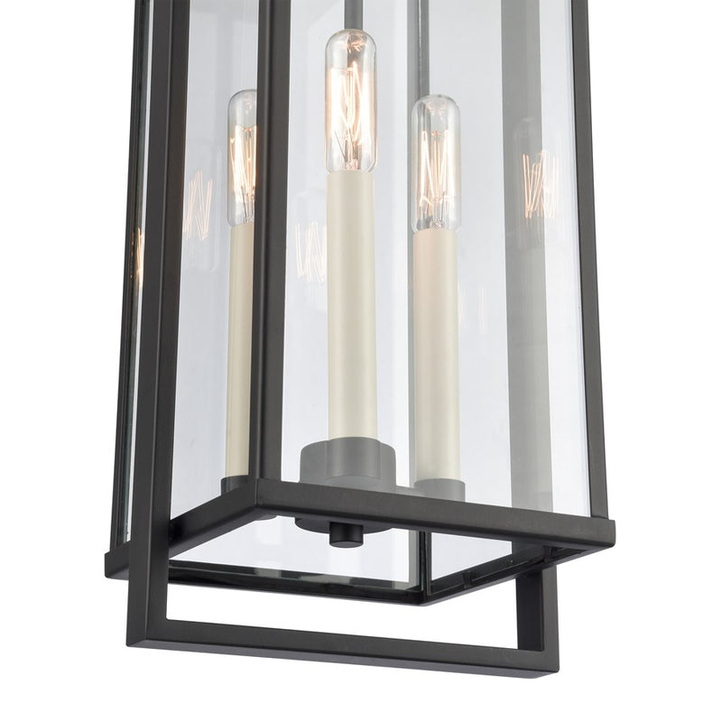 Atlas Lighting Gladwyn 8in 3-Light Outdoor Pendant | Transitional Matte Black and Clear Glass | Covered Porch & Entryway | Model OL11031-BK