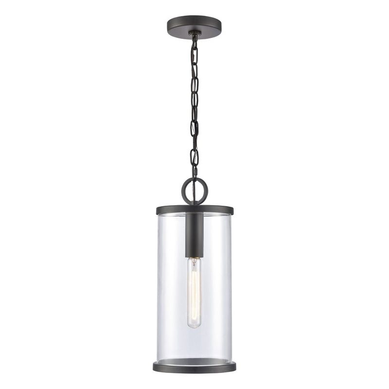 Atlas Lighting Hopkins 7in 1-Light Outdoor Pendant | Transitional Charcoal Black and Clear Glass | Covered Porch & Entryway | Model OL11032-BK