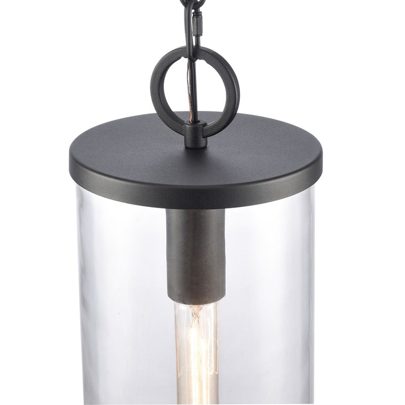 Atlas Lighting Hopkins 7in 1-Light Outdoor Pendant | Transitional Charcoal Black and Clear Glass | Covered Porch & Entryway | Model OL11032-BK