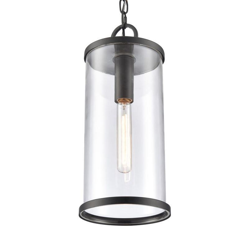 Atlas Lighting Hopkins 7in 1-Light Outdoor Pendant | Transitional Charcoal Black and Clear Glass | Covered Porch & Entryway | Model OL11032-BK
