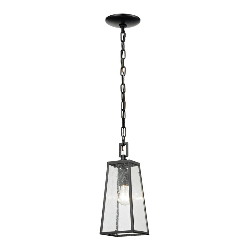 Atlas Lighting Meditterano 5in 1-Light Outdoor Pendant | Transitional Matte Black and Clear Seeded Glass | Covered Porch | Model OL11037-BK