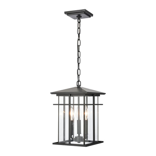 Atlas Lighting Oak Park 9'' Wide 3Lt Outdoor Pendant, Black/Clear