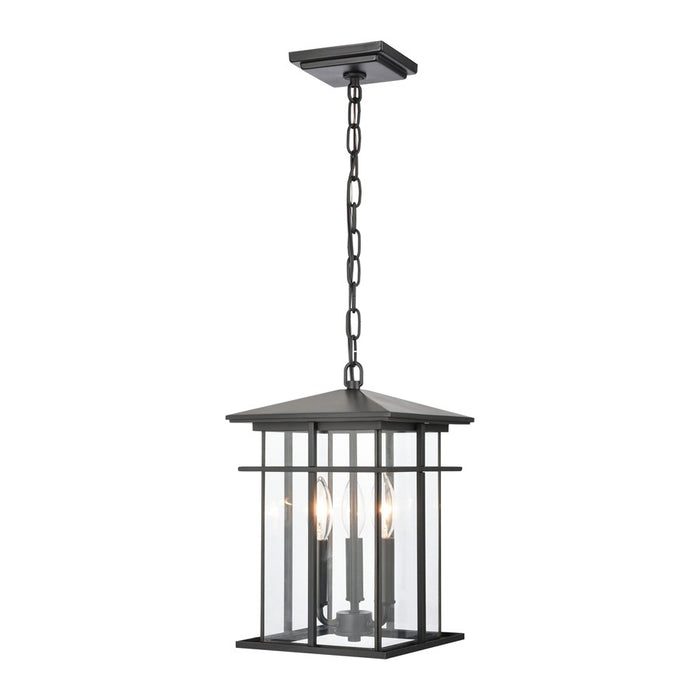 Atlas Lighting Oak Park 9'' Wide 3Lt Outdoor Pendant, Black/Clear