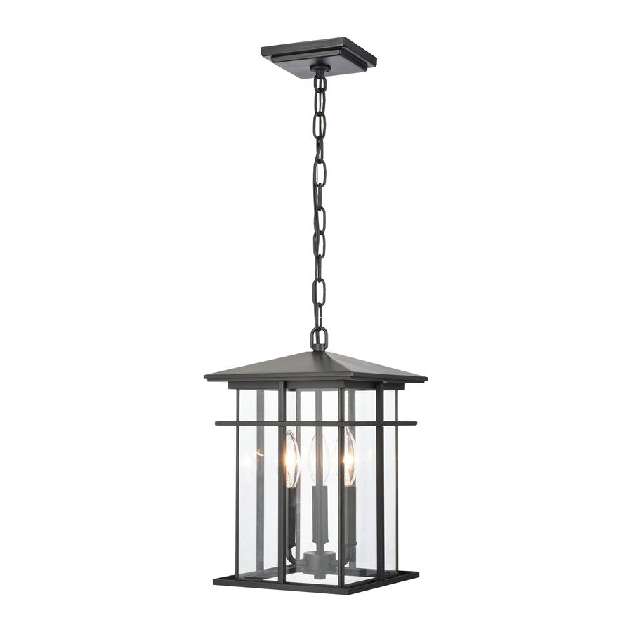 Atlas Lighting Oak Park 9'' Wide 3Lt Outdoor Pendant, Black/Clear