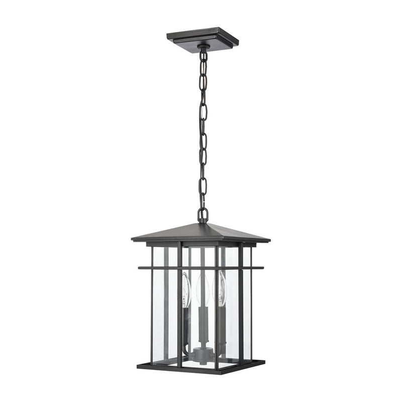 Atlas Lighting Oak Park 9in 3-Light Outdoor Pendant | Transitional Matte Black and Clear Glass | Covered Patio & Entryway | Model OL11041-BK