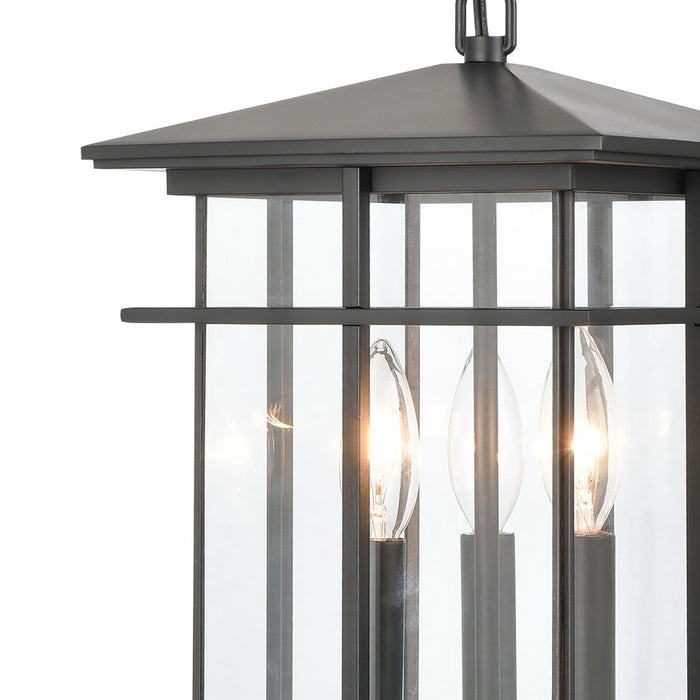 Atlas Lighting Oak Park 9'' Wide 3Lt Outdoor Pendant, Black/Clear