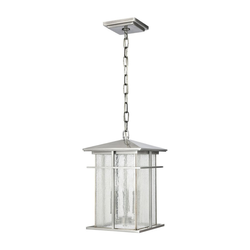 Atlas Lighting Oak Park 9in 3-Light Outdoor Pendant | Transitional Antique Brushed Aluminum and Clear Seeded Glass | Covered Porch | Model OL11041-SV