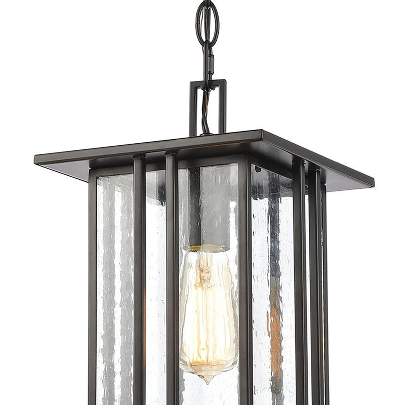 Atlas Lighting Radnor 8in 1-Light Outdoor Pendant | Transitional Matte Black and Clear Seeded Glass | Covered Porch & Entryway | Model OL11042-BK