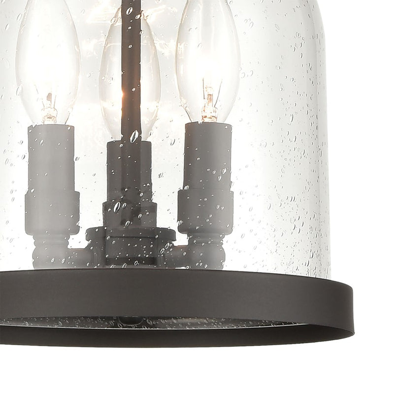 Atlas Lighting Renford 8in 3-Light Outdoor Pendant | Traditional Architectural Bronze and Clear Seeded Glass | Covered Porch | Model OL11043-BZ