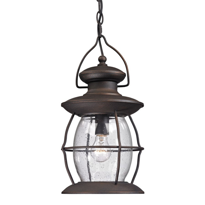 Atlas Lighting Village Lantern 8in 1-Light Outdoor Pendant | Traditional Weathered Charcoal and Clear Seeded Glass | Covered Patio | Model OL11049-BK