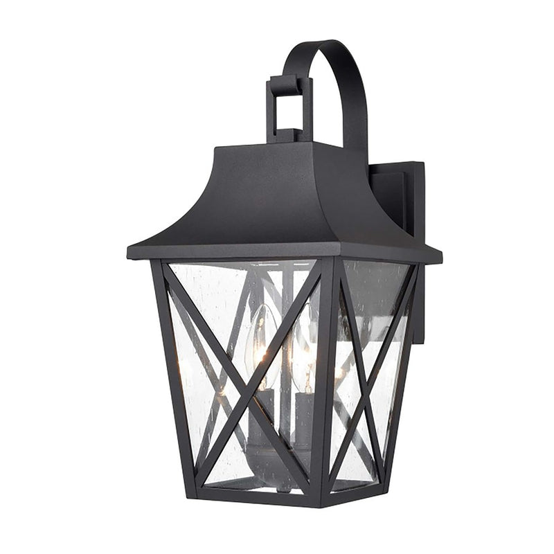 Atlas Lighting Splitrock 15.5in 1-Light Outdoor Sconce | Transitional Black and Seeded Glass | Entryway & Covered Patio | Model OL11059-BK