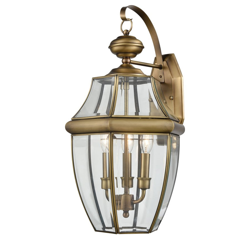Atlas Lighting Ashford 12'' High 3Lt Outdoor Sconce, Brass/Clear