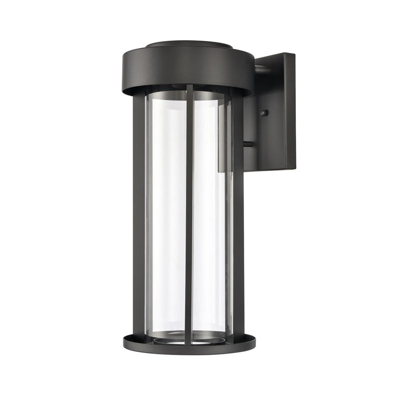 Atlas Lighting Brillis 16in 1-Light Outdoor Sconce | Modern Matte Black and Clear Glass | Covered Porch & Entryway | 7 x 8 x 16 in | Model OL11081-BK