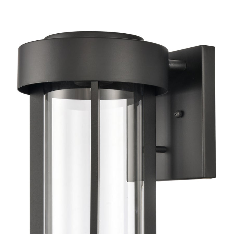 Atlas Lighting Brillis 16in 1-Light Outdoor Sconce | Modern Matte Black and Clear Glass | Covered Porch & Entryway | 7 x 8 x 16 in | Model OL11081-BK