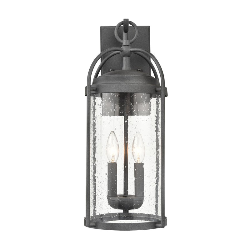 Atlas Lighting Catalonia 19in 2-Light Outdoor Sconce | Traditional Distressed Zinc and Clear Seeded Glass | Porch & Garage | Model OL11093-GY