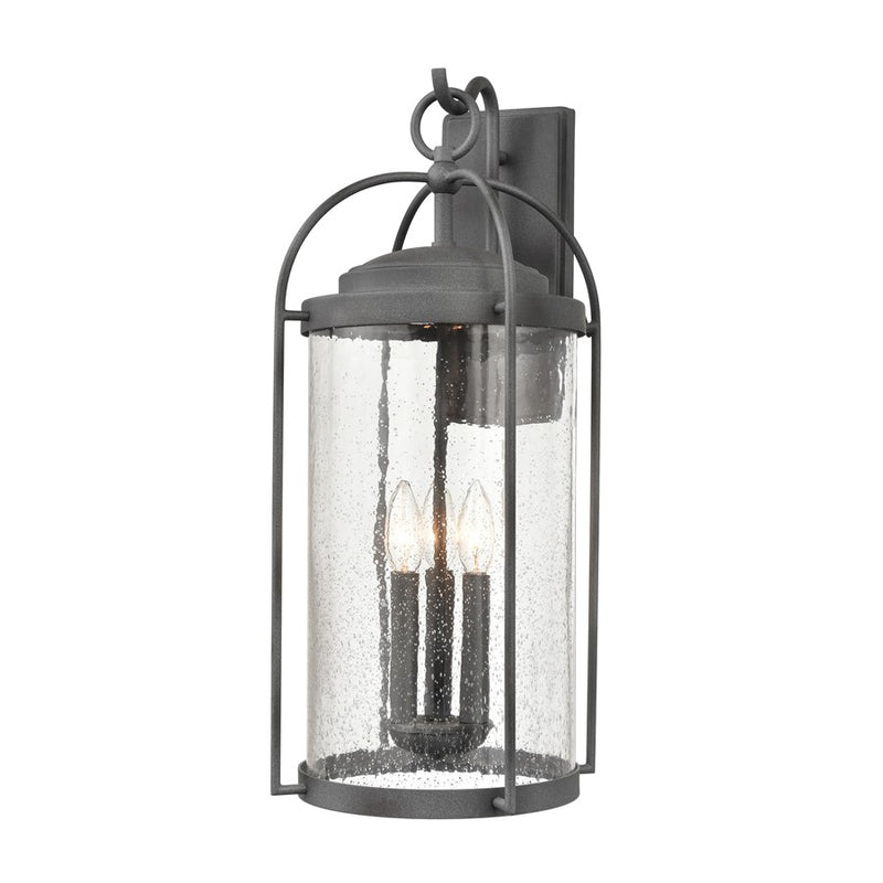 Atlas Lighting Catalonia 24in 3-Light Outdoor Sconce | Traditional Distressed Zinc and Clear Seeded Glass | Porch & Garage | Model OL11094-GY