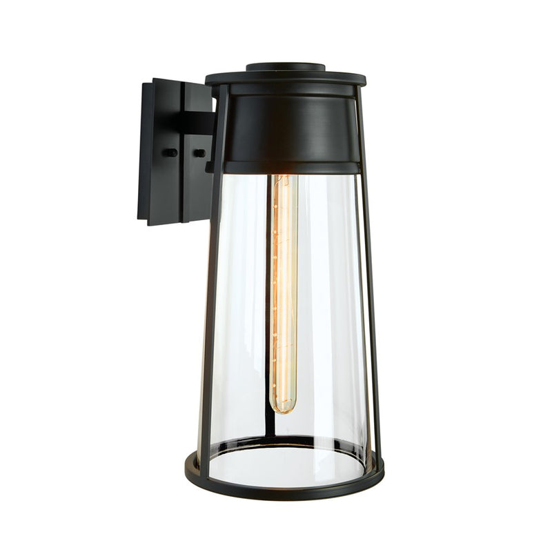 Atlas Lighting Cone 12.75in 1-Light Outdoor Sconce | Modern Matte Black and Clear Glass | Porch & Entryway Wall Light | Model OL11097-BK