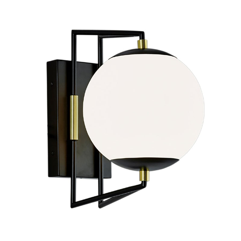Atlas Lighting Cosmos 12.5in 1-Light LED Outdoor Sconce | Modern Matte Black and Satin Brass with White Glass | Entryway & Covered | Model OL11101-BK