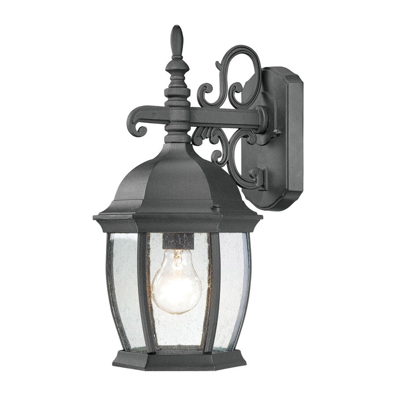 Atlas Lighting Covington 16in 1-Light Outdoor Sconce | Traditional Black and Clear Seeded Glass | Porch & Entryway | 8 x 9 x 16 in | Model OL11106-BK
