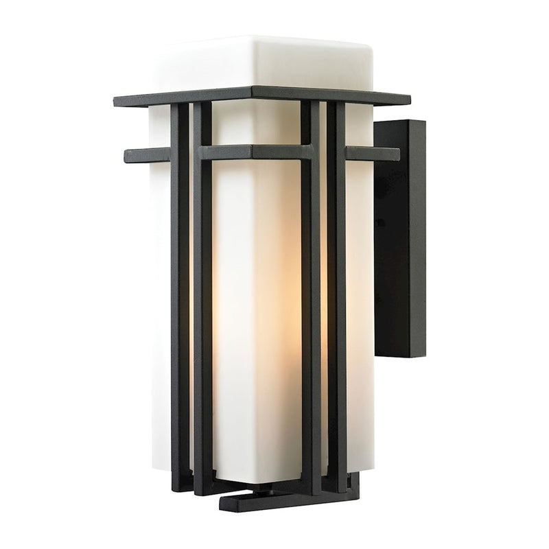 Atlas Lighting Croftwell 17in 1-Light Outdoor Sconce | Transitional Textured Matte Black and White Frosted Glass | Entryway | Model OL11113-BK