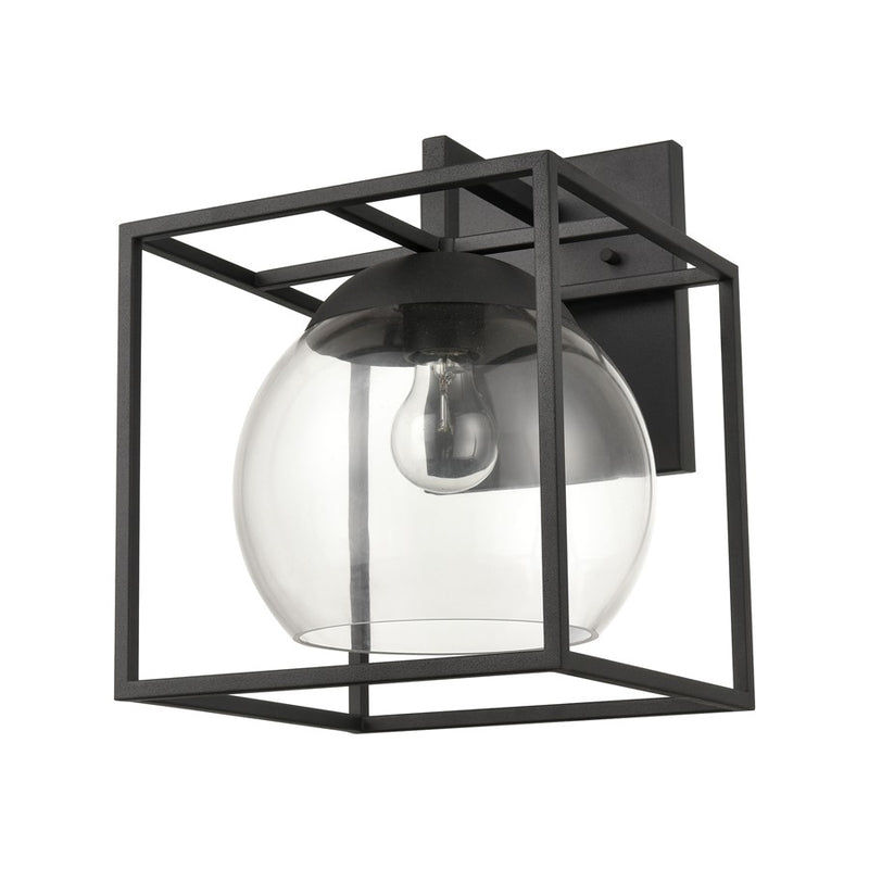 Atlas Lighting Cubed 13in 1-Light Outdoor Sconce | Modern Charcoal Metal and Clear Glass | Covered Patio & Entryway | Model OL11116-BK