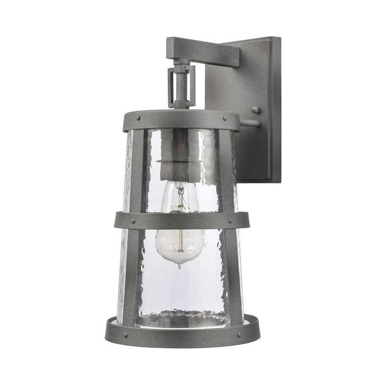 Atlas Lighting Dakota 14in 1-Light Outdoor Sconce | Traditional Distressed Zinc Metal and Clear Hammered Glass | Covered Patio | Model OL11118-GY