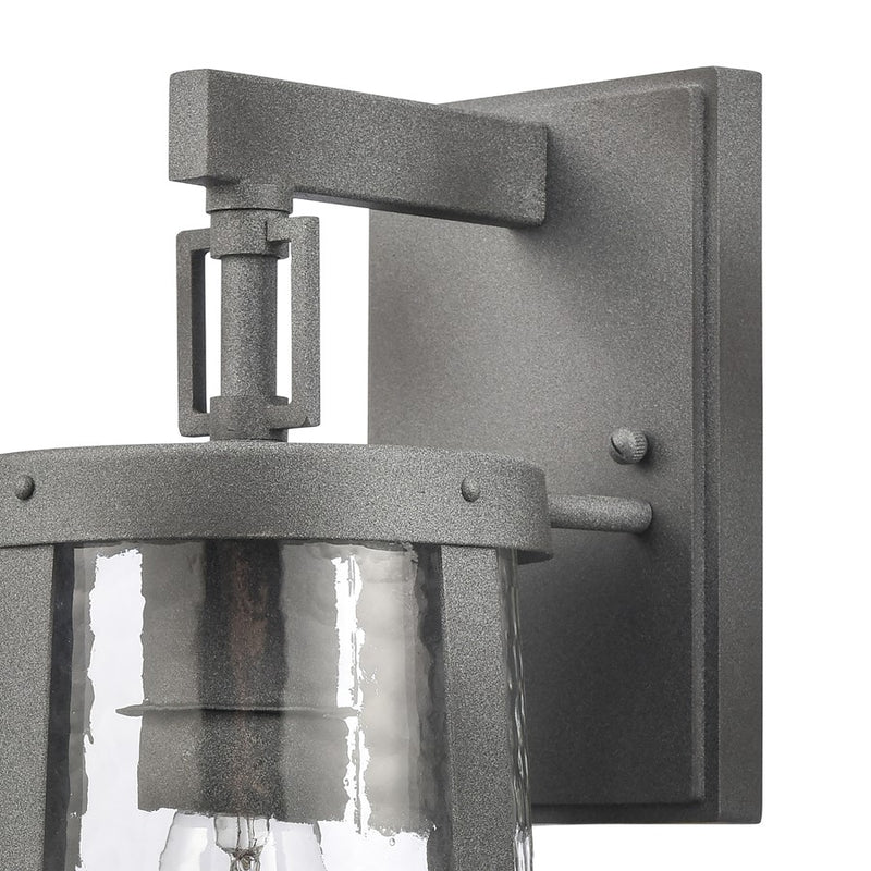Atlas Lighting Dakota 14in 1-Light Outdoor Sconce | Traditional Distressed Zinc Metal and Clear Hammered Glass | Covered Patio | Model OL11118-GY