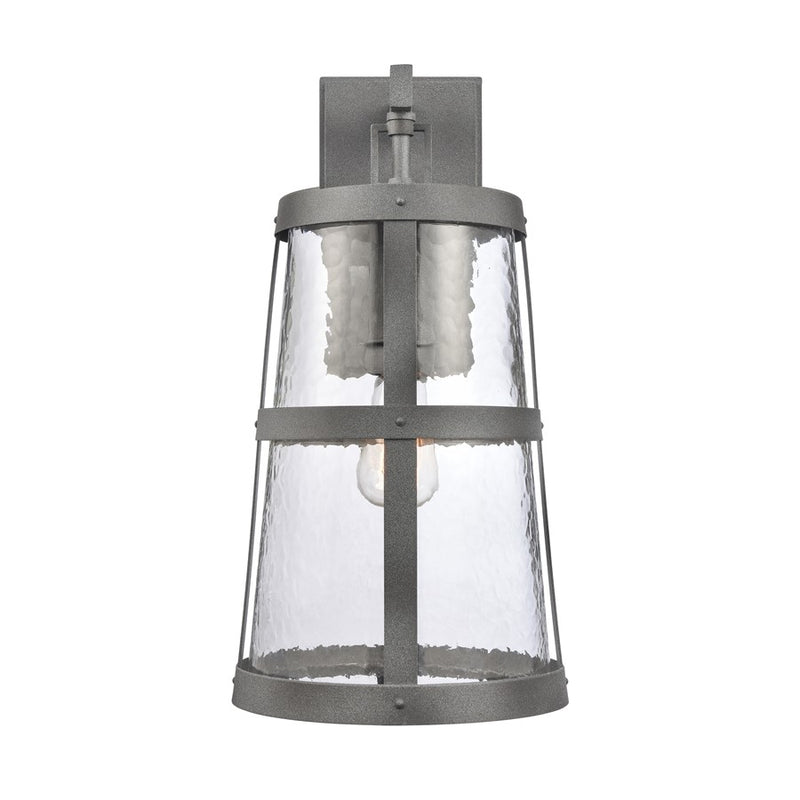 Atlas Lighting Dakota 18in 1-Light Outdoor Sconce | Traditional Distressed Zinc Metal and Clear Hammered Glass | Covered Patio | Model OL11119-GY