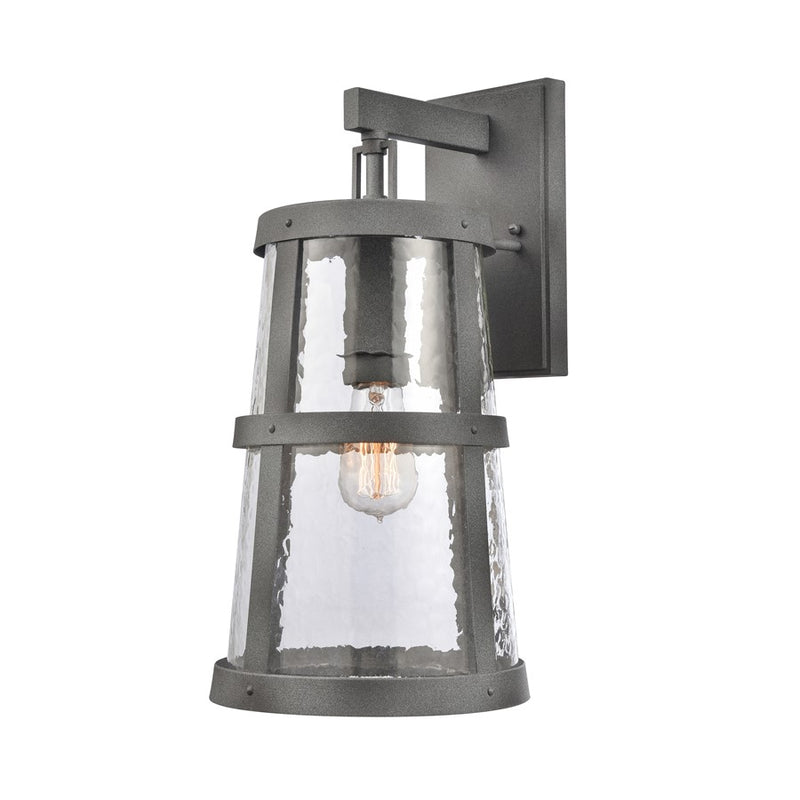 Atlas Lighting Dakota 18in 1-Light Outdoor Sconce | Traditional Distressed Zinc Metal and Clear Hammered Glass | Covered Patio | Model OL11119-GY