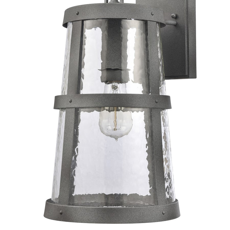 Atlas Lighting Dakota 18in 1-Light Outdoor Sconce | Traditional Distressed Zinc Metal and Clear Hammered Glass | Covered Patio | Model OL11119-GY