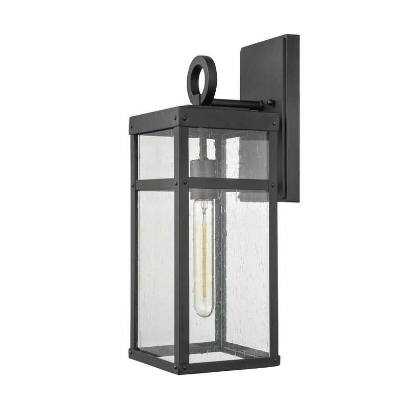 Atlas Lighting Dalton 6in 1-Light Outdoor Sconce | Transitional Textured Black & Clear Seeded Glass | Porch & Entryway | Model OL11123-BK
