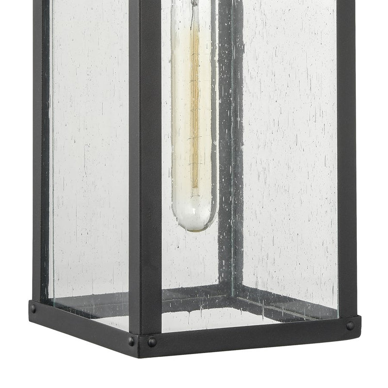 Atlas Lighting Dalton 6in 1-Light Outdoor Sconce | Transitional Textured Black & Clear Seeded Glass | Porch & Entryway | Model OL11123-BK