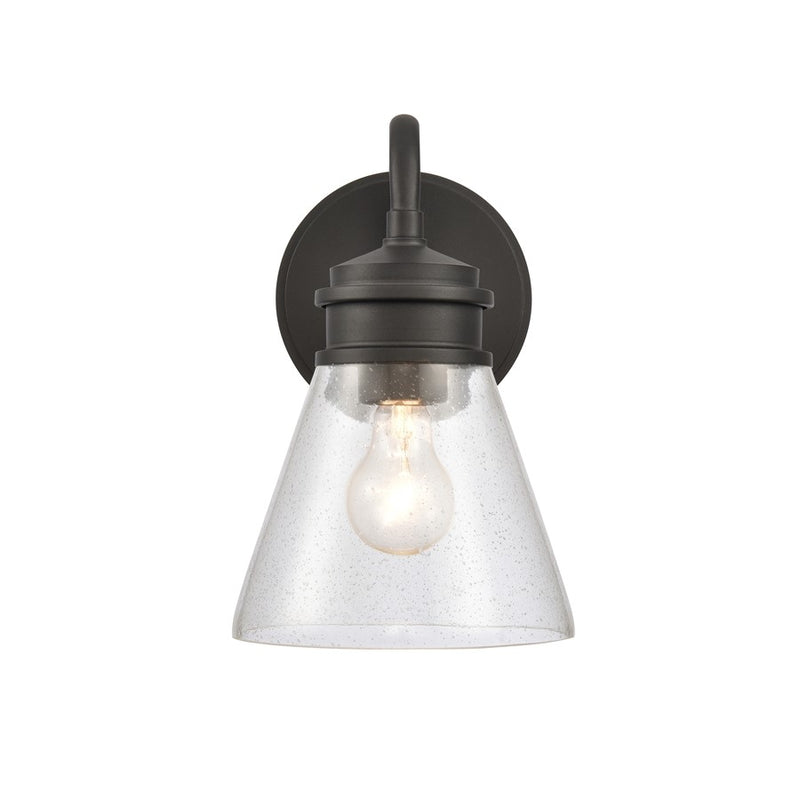 Atlas Lighting Dovas 11.5in 1-Light Outdoor Sconce | Transitional Textured Black and Clear Seeded Glass | Porch & Entryway | Model OL11127-BK