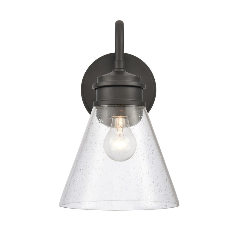Atlas Lighting Dovas 13.5in 1-Light Outdoor Sconce | Transitional Textured Black and Clear Seeded Glass | Porch & Entryway | Model OL11128-BK