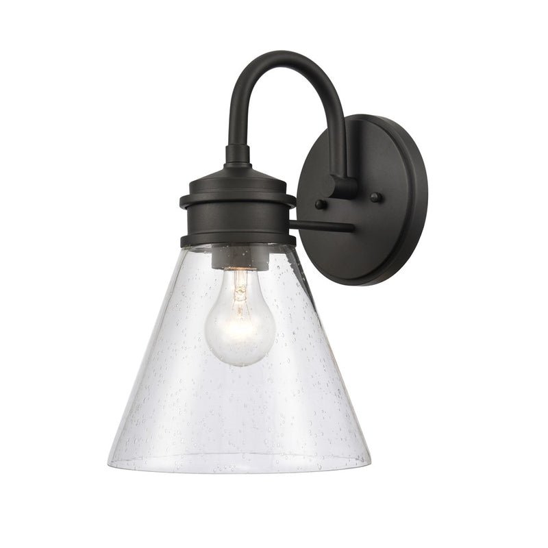 Atlas Lighting Dovas 13.5in 1-Light Outdoor Sconce | Transitional Textured Black and Clear Seeded Glass | Porch & Entryway | Model OL11128-BK