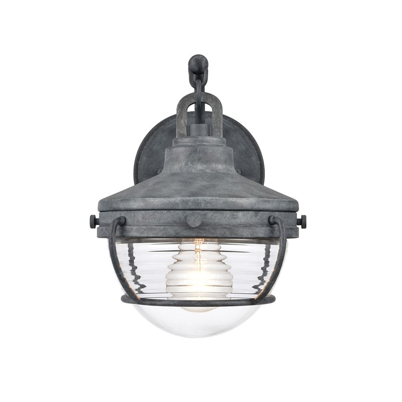 Atlas Lighting Eastport 10in 1-Light Outdoor Sconce | Transitional Aged Zinc and Clear Ribbed Glass | Entryway & Covered Patio | Model OL11130-GY