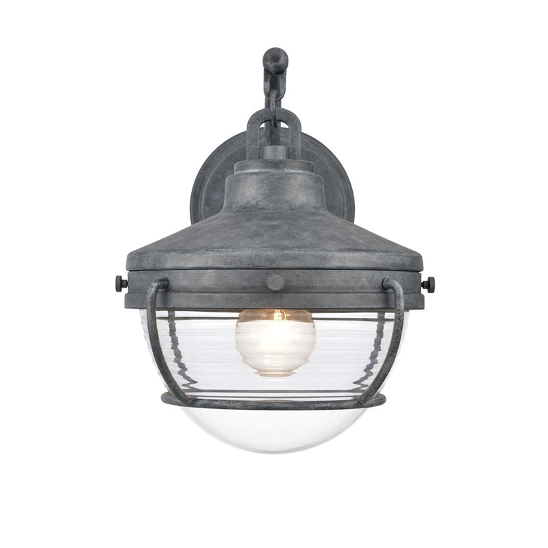 Atlas Lighting Eastport 12in 1-Light Outdoor Sconce | Transitional Aged Zinc and Clear Ribbed Glass | Entryway & Covered Patio | Model OL11131-GY