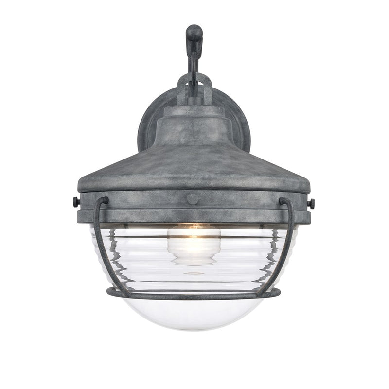 Atlas Lighting Eastport 14in 1-Light Outdoor Sconce | Nautical Aged Zinc and Clear Ribbed Glass | Entryway & Covered Patio | Model OL11133-GY