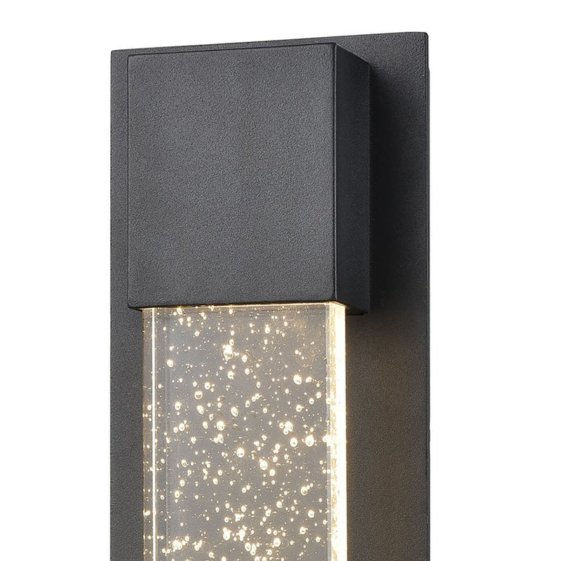 Atlas Lighting Emode 14in 1-Light Outdoor Sconce | Modern Matte Black and Clear Seeded Glass | Entryway & Covered Patio | Model OL11134-BK