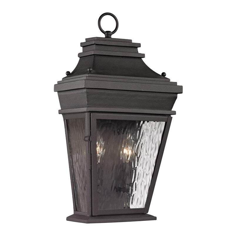 Atlas Lighting Forged Provincial 18in 2-Light Outdoor Sconce | Traditional Charcoal and Clear Textured Glass | Entryway & Covered | Model OL11136-BK