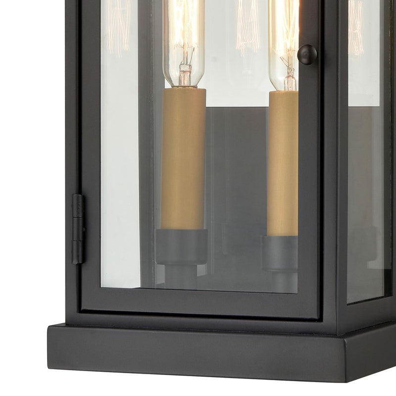 Atlas Lighting Foundation 13'' High 2Lt Outdoor Sconce, Black/Clear